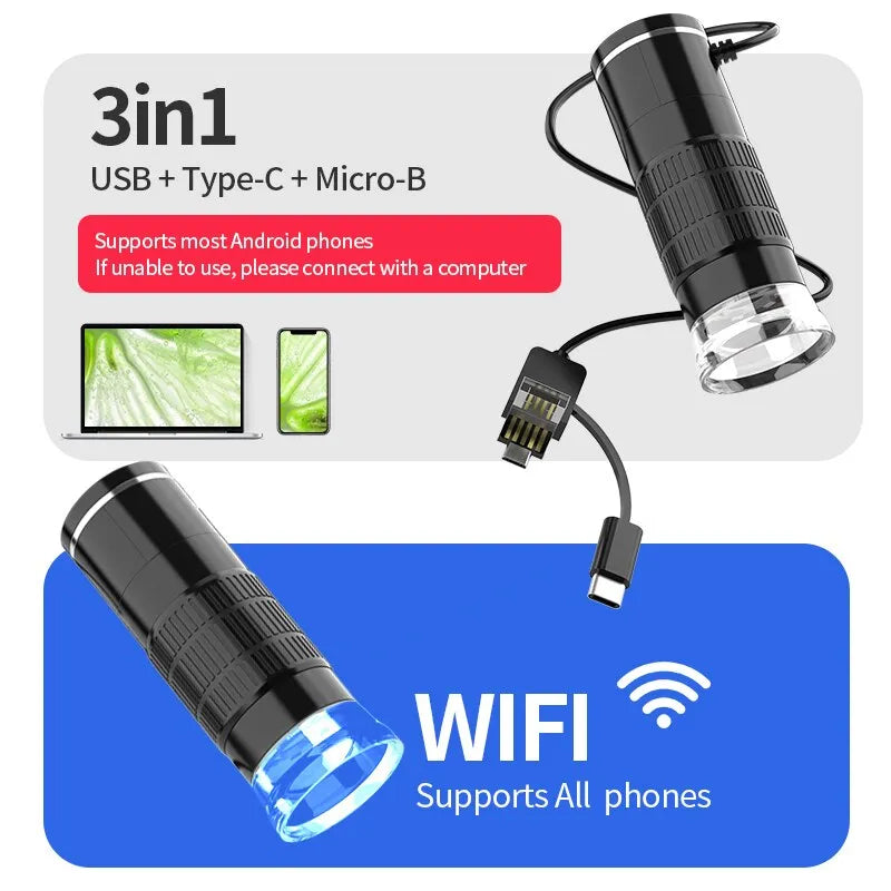 Microscope numérique sans fil, grossissement 50X-1000X, portable, déterminer, microscopes USB, support flexible, iPhone, Android, PC