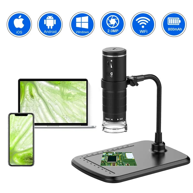 Microscope numérique sans fil, grossissement 50X-1000X, portable, déterminer, microscopes USB, support flexible, iPhone, Android, PC